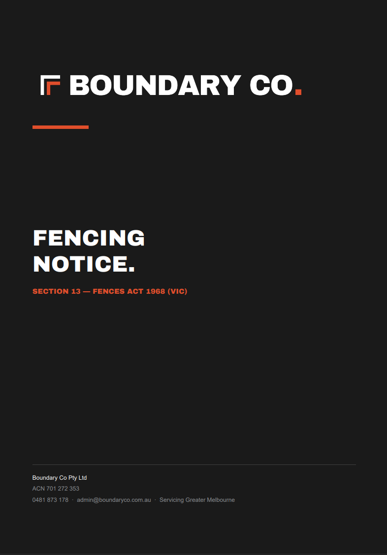 Boundary Co fencing notice document — section 13, Fences Act 1968 (Vic)